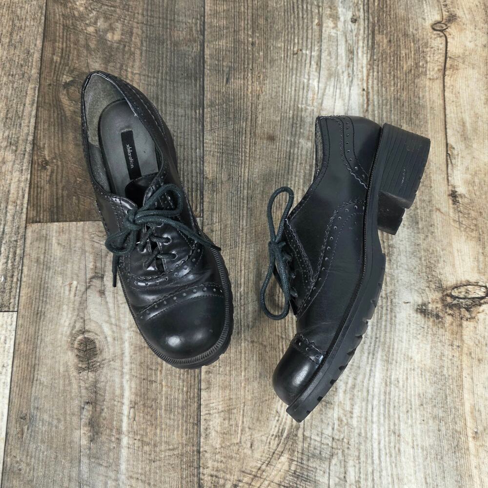 Vintage Oxford Shoes Size 6 Black Dark Academia Corporate Goth 90s Y2k